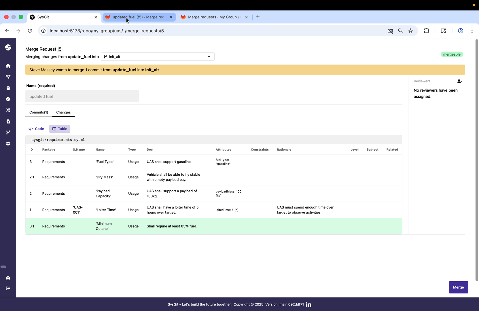 Merge request in GitLab interface