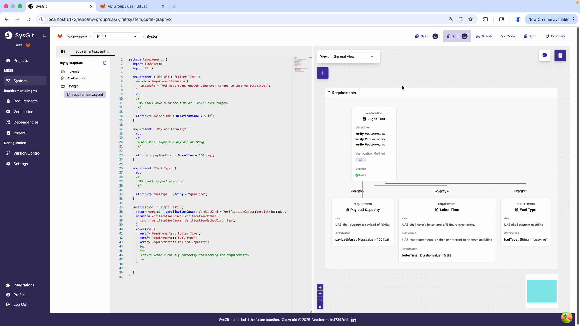 Initial system view with code editor and visual panel